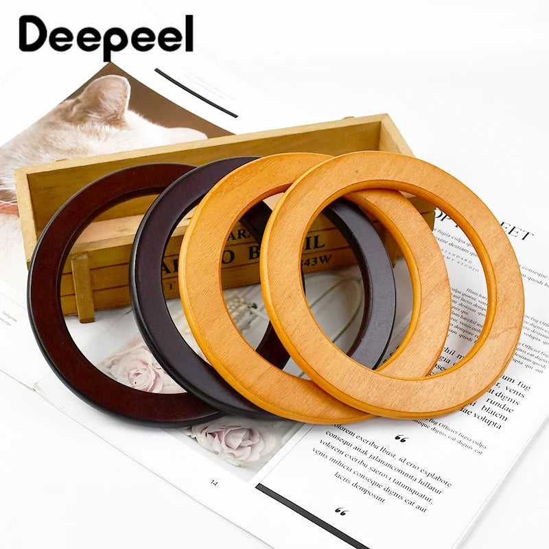 2Pcs Deepeel Natural Wooden Bag Handle Purse HandBags O Ring Handles Purses Round Frame DIY Bags Bracket Replacement Accessories