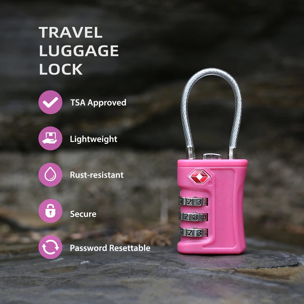Portable TSA Customs Lock Gym Luggage Customs Lock Password Padlock Password Lock Anti-theft Code Padlock with Steel Cable