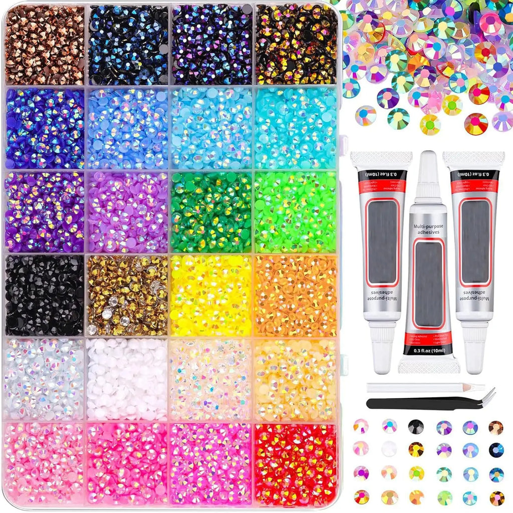 Colorful DIY Resin Rhinestone Kit Multicolor 3mm Flatback Gems with Tools and Glue for Nail Art Clothing Phone Cases Crafts