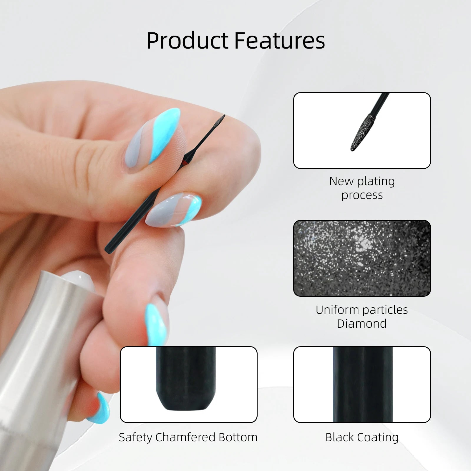 HYTOOS 1mm Mini Cone Cuticle Clean Nail Drill Bit, Black Russian Diamond Nail Bits Nail Cleaner Accessories for Dead Skin