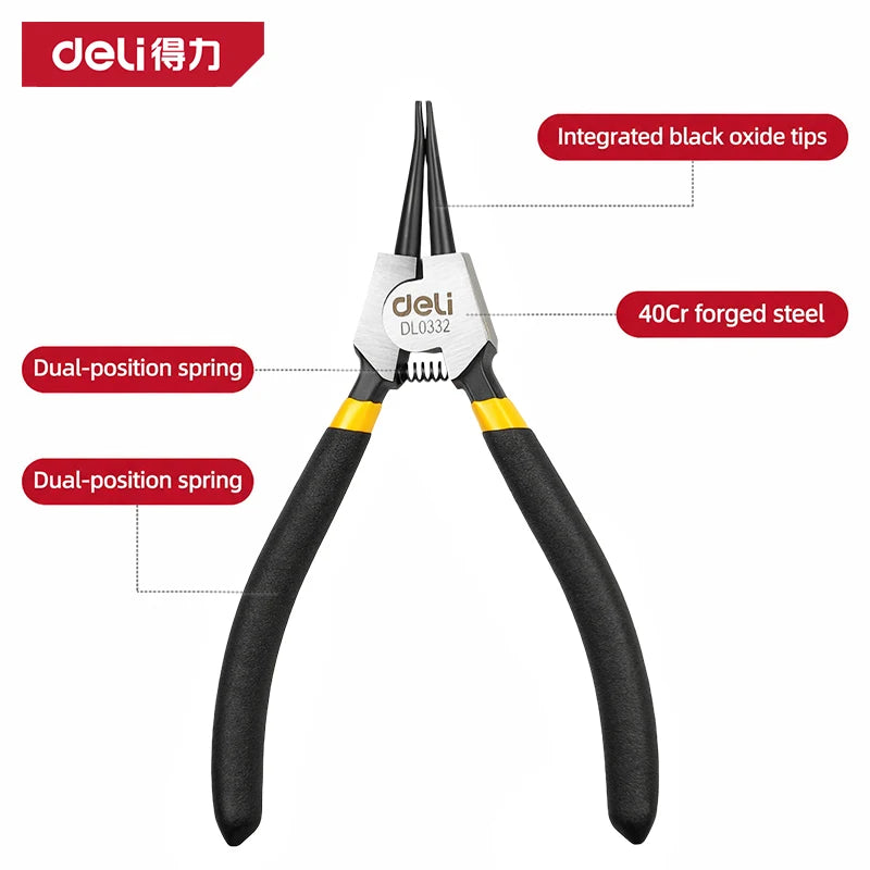 Deli 5inch Circlip Pliers, Needle Nose Pliers, Retaining Ring Pliers, for Removing Installing Puller Locking Rings Shafts