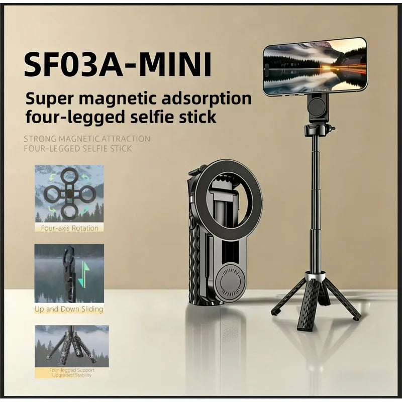 Bluetooth Selfie Stick Handheld Extendable Rotating Mini Phone Monopod with Magnetic Base for All Phones