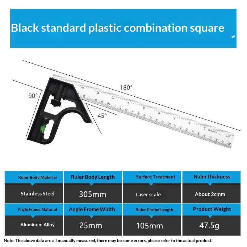 1Pcs Multifunctional 300MM Adjustable Angle Ruler 12" Combination Square Ruler Woodworking Level Gauge Angle Metric Ruler