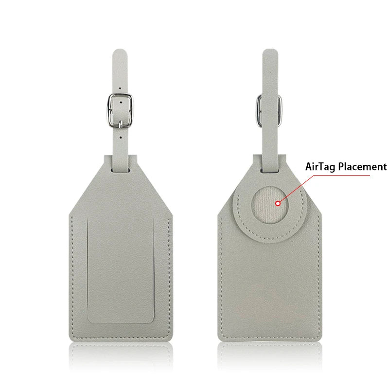 PU Leather Luggage Tag with Tracker Holder Privacy Flap ID Card Window Adjustable Buckle Travel Suitcase Name Label Accessories