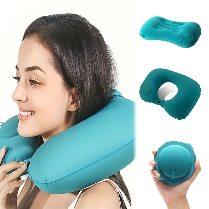 1PC Inflatable Pillow Press Type Bed Pillows Car Lumbar Pillow Suitable For Neck Waist Support Camping Home Office Supplies