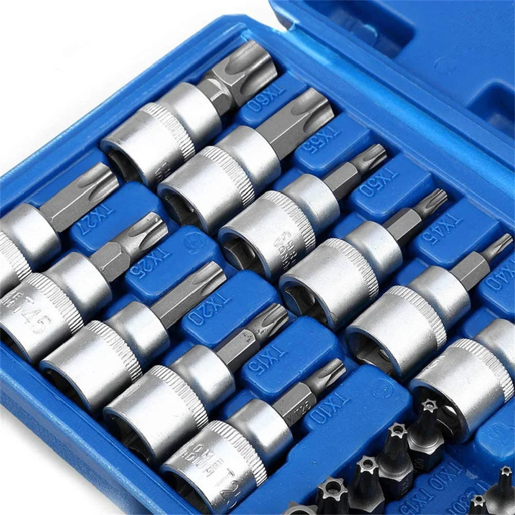 Torx Star Socket and Bit Set Male Female E Security Bits Drive Hand Tool Torque Star Socket Kit Repair Use Auto Garage DIY