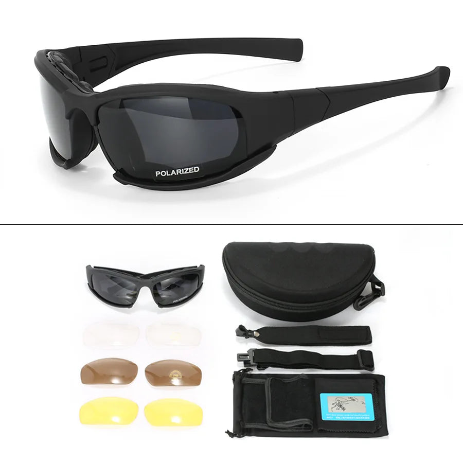 2025 4-Lens Tactical Goggles - Polarized, Windproof & Dustproof Safety Glasses for Outdoor Sports (Climbing, Cycling, Fishing)