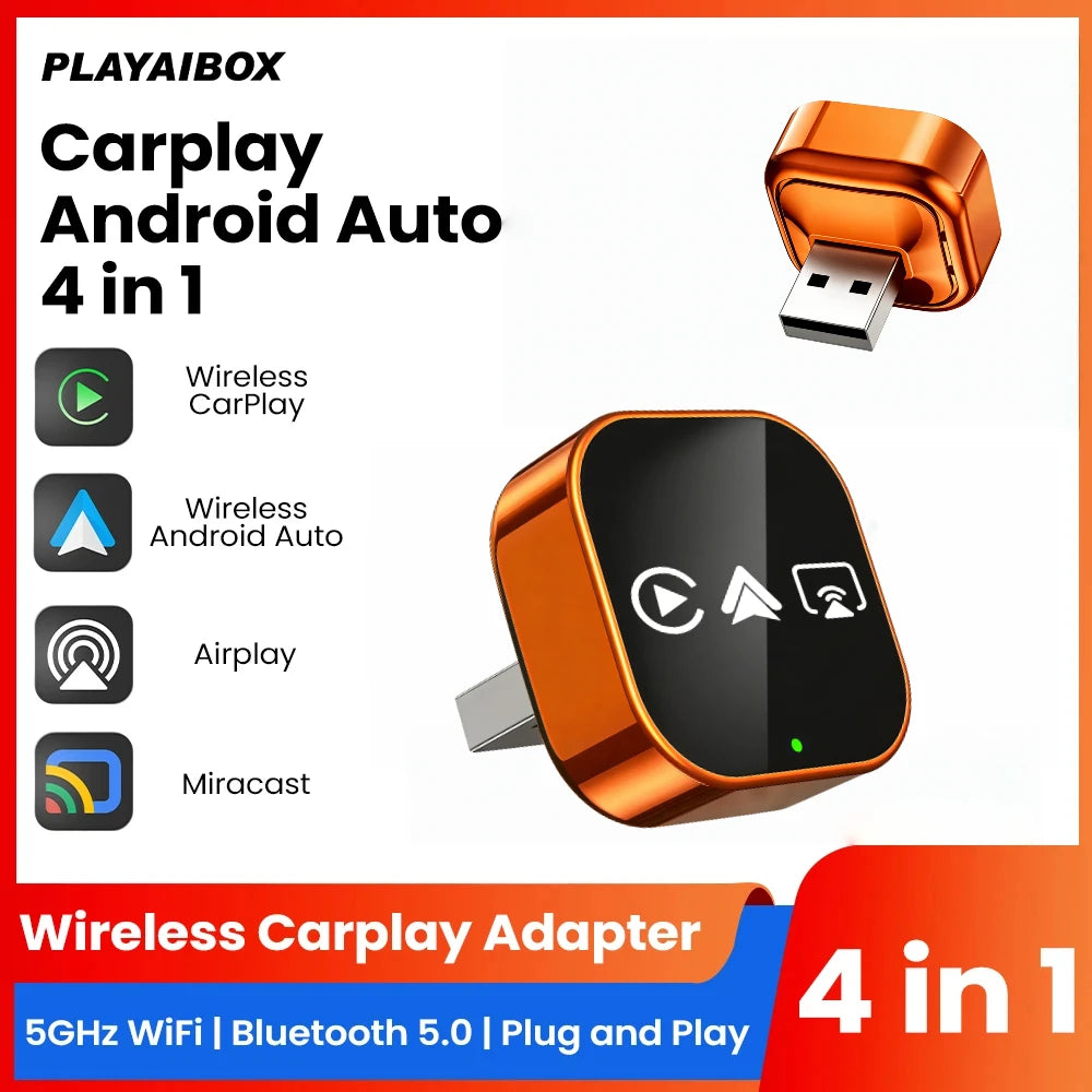 NEW 4-in-1 Wireless Carplay Android Auto Mirror Link Airplay Adapter Plug&Play Low Latency For Audi Benz Volvo VW Ford Citroen
