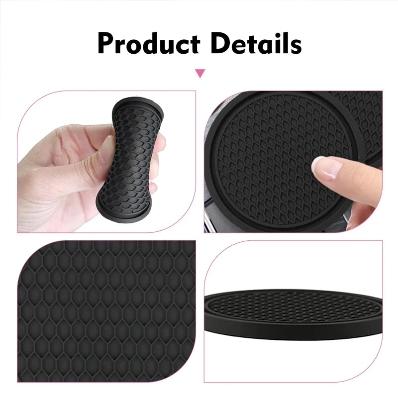 4PCS/Set Universal Anti-Slip Silicone Car Cup Holder Inserts Black Mat Coaster Universal Fit for Most Cars Car Accessories