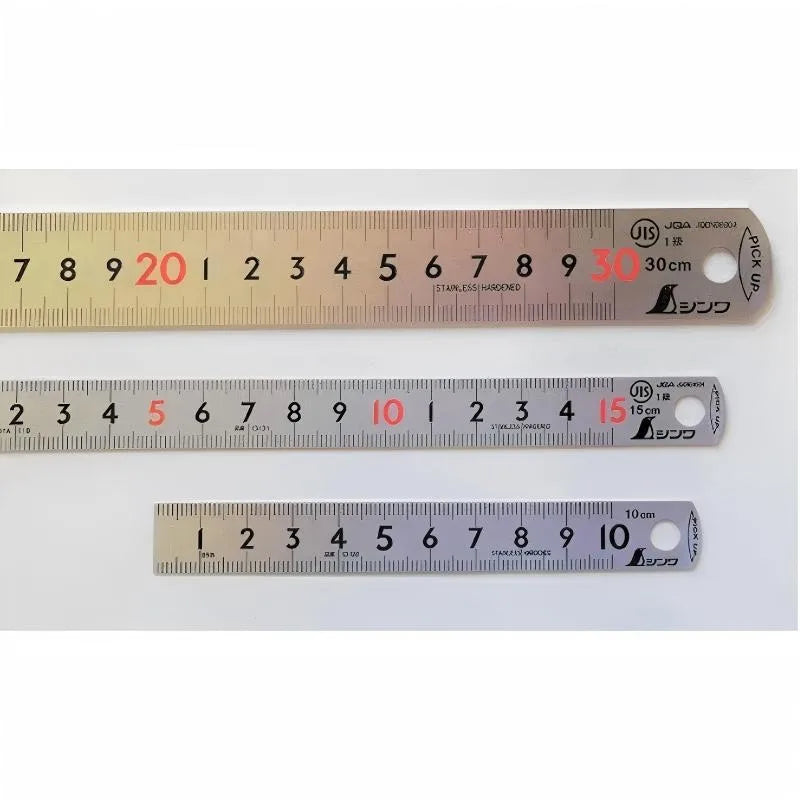 SHINWA Penguin Stainless Steel Ruler 1Pc (10/15/30cm) - JIS Industrial Grade, High Precision Etched Scale, Anti-Warp Head