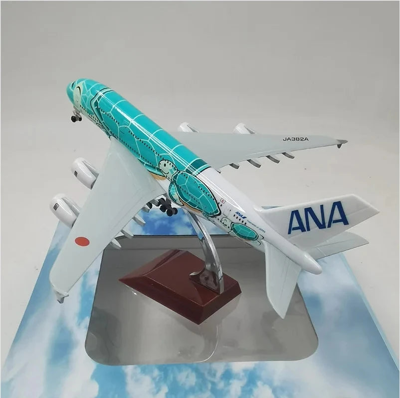 20cm Air Japan ANA Airlines Airplane Model Toy Green Cartoon Sea Turtle Airbus 380 A380 Airways Metal Alloy Diecast Airplane