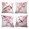 4-Piece Pillowcase Set, Square Cushion Covers with a Pink Cherry Blossom and Lantern Pattern on a White S Insert Not Included