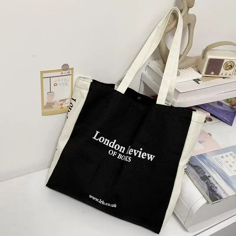 Women Canvas Shoulder Bag London Book Female Casual Tote Large Capacity Shopping Beach Rectangular College Square Bag University