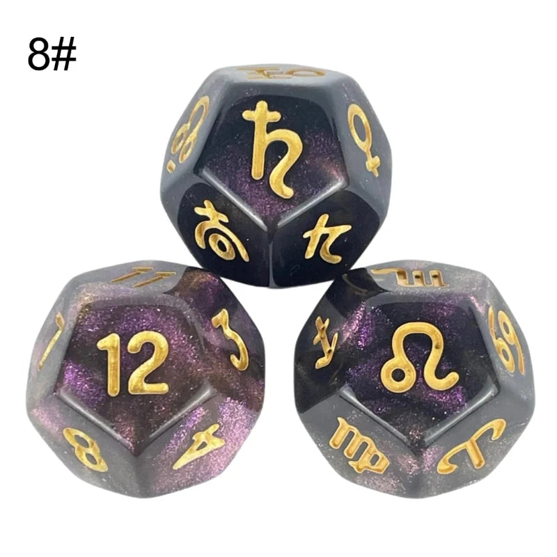 3Pcs Astrologys Dices 12-Sided Dices Divinations Tool Tarots Constellations Dices 54DE