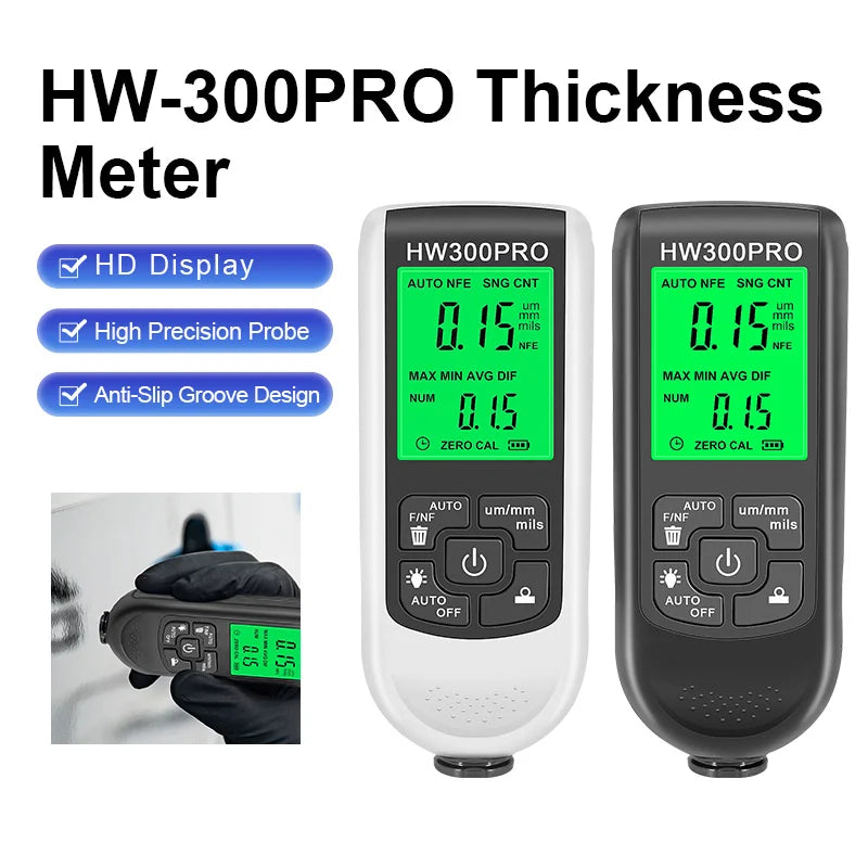 HW-300PRO Digital Car Coating Paint Thickness Gauge For Cars Paint Film Powder Thickness Gauge Tester Manual Paint Tool