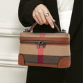 Aidrani  New women's shoulder crossbody mini bag, plaid small square bag, made of canvas and cowhide material