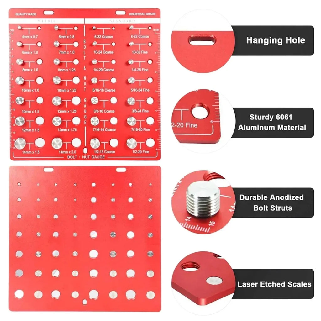 Nut and Bolt Thread Gauge Lightweight Metric Portable Aluminum Alloy Compact Exquisite Identification Imperial Nut Checker