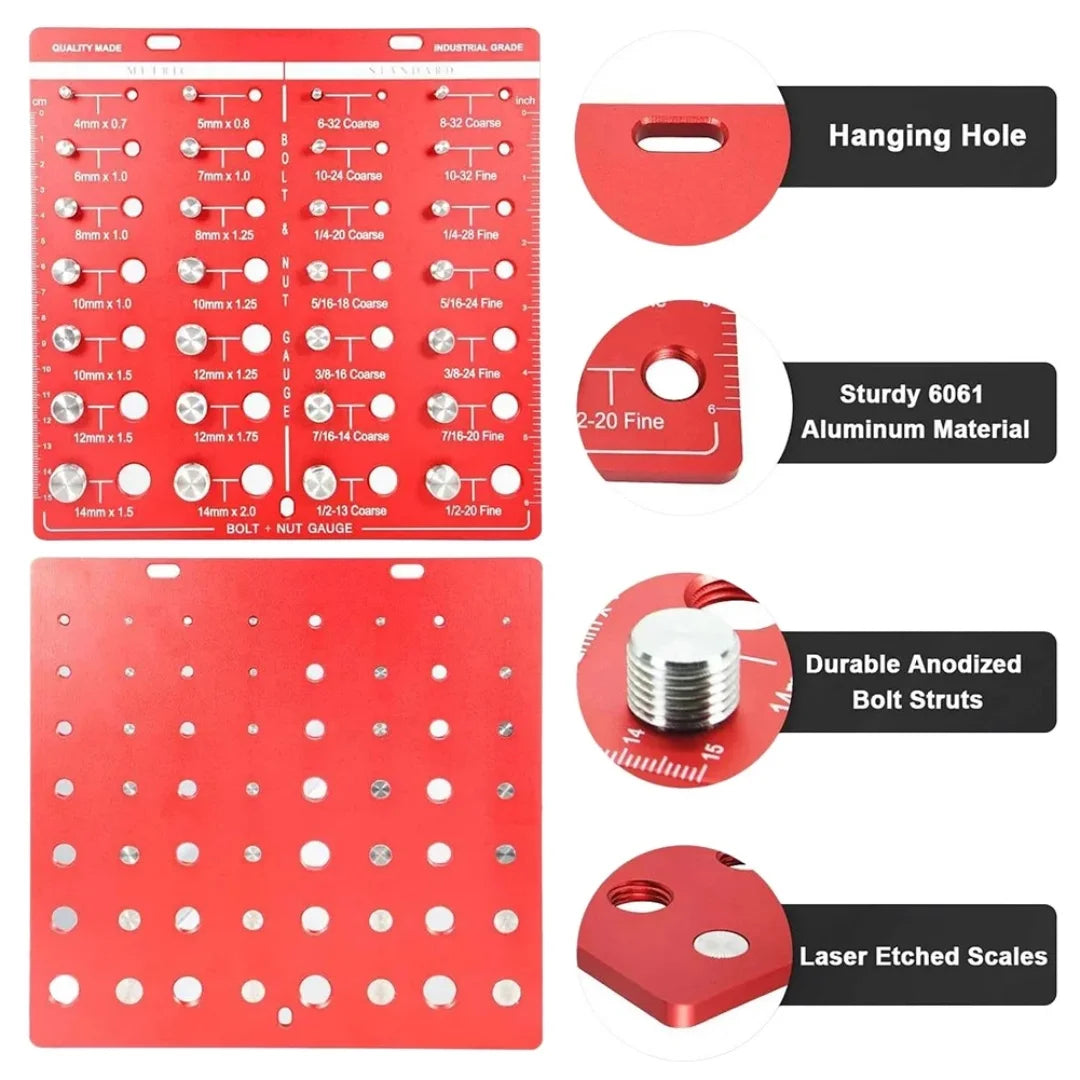 Nut and Bolt Thread Gauge Lightweight Metric Portable Aluminum Alloy Compact Exquisite Identification Imperial Nut Checker