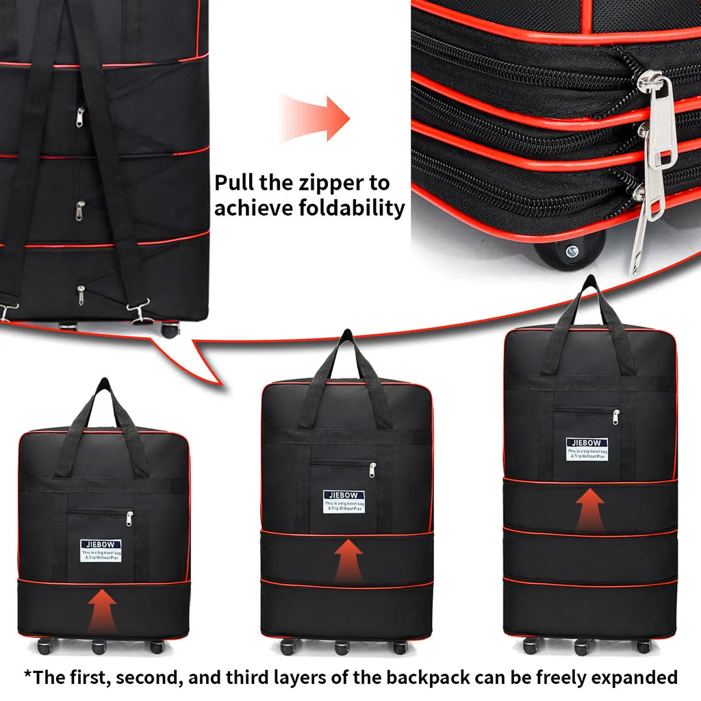 100L Large Capacity Foldable Travel Duffle Bag Expandable Rolling Luggage with 360° Spinner Wheels Lightweight Carry-On Garment Trolley Bag for Women Men Overnight Weekend Moving Beach Vacation