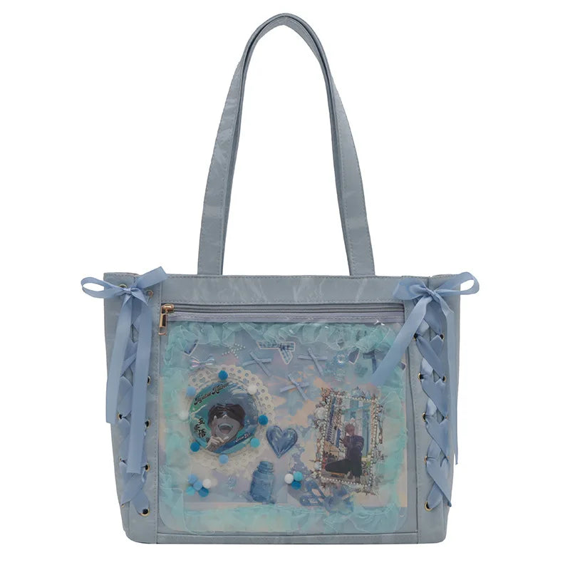 Jk Elegant and lovely leisure Ita bag Women's shoulder bag Leather sweet lolita Japanese transparent fashion handbag