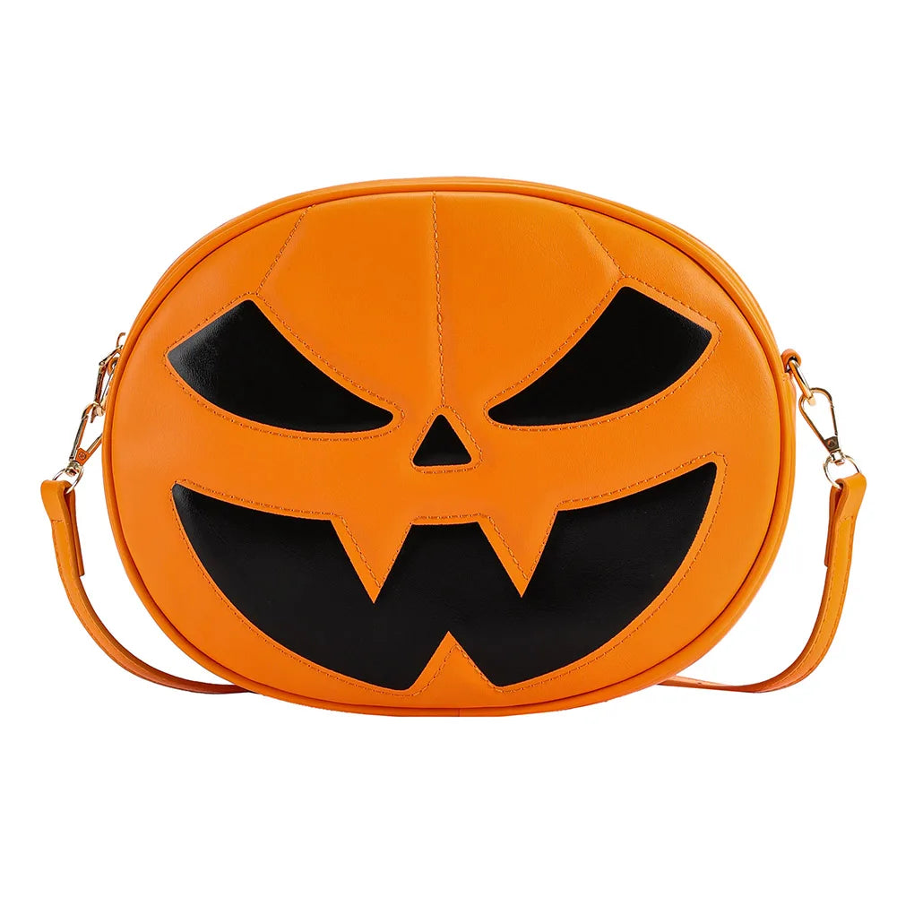 Shoulder Bag for Women Men Pumpkin Crossbody Bag PU Leather Adjustable Strap Sling Bag Zipper Halloween Purse