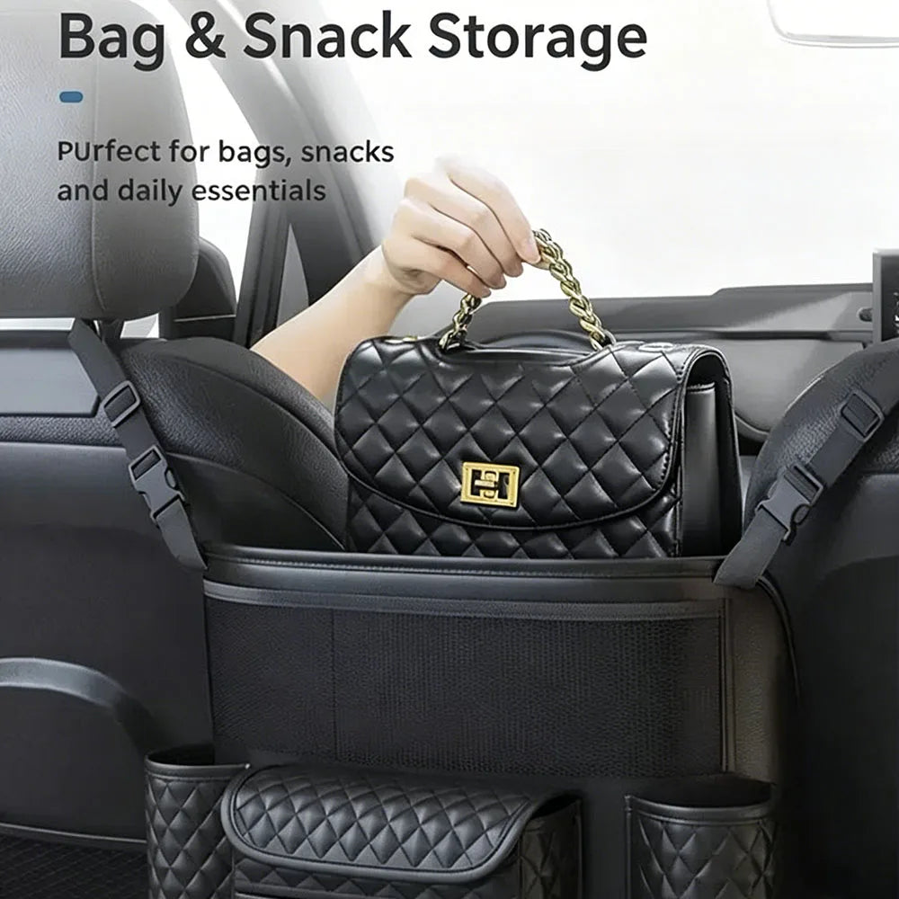 Car Storage Bag Nappa Leather Car Storage Bag between the Center Console and Seat Backrest Bag Multi-Functional Storage Bag