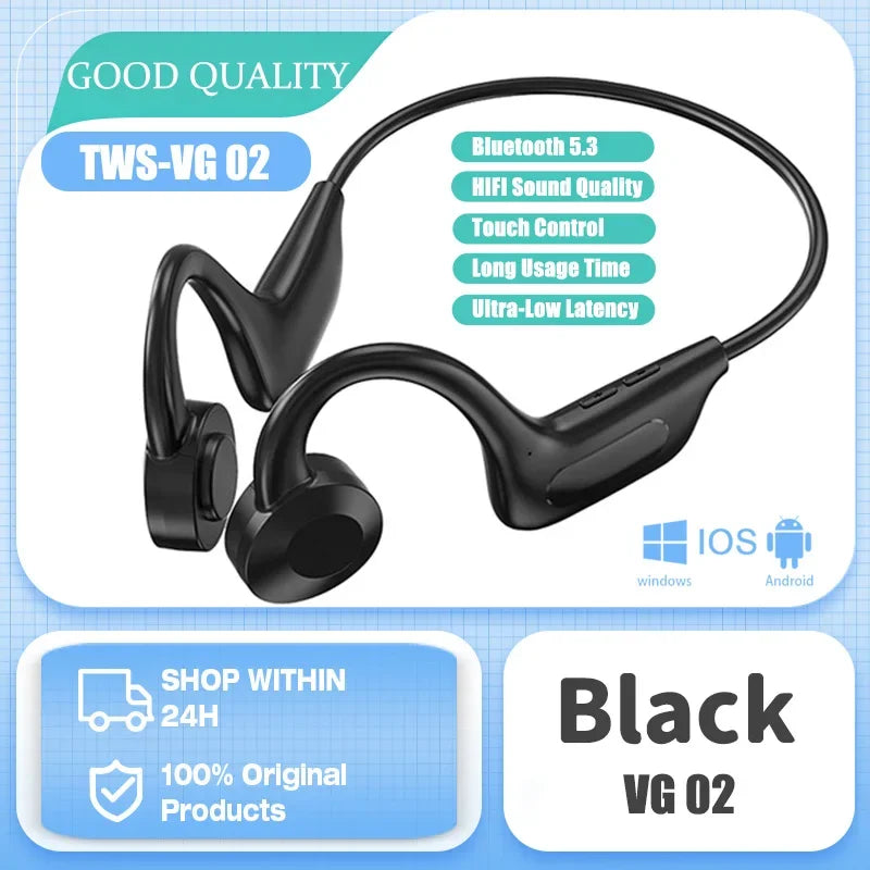 【Fast Ship】VG06 Bone Conduction Wireless Bluetooth Earphone TWS IPX5 Waterproof Gaming Earbuds Sports Headphones with Mic Headse