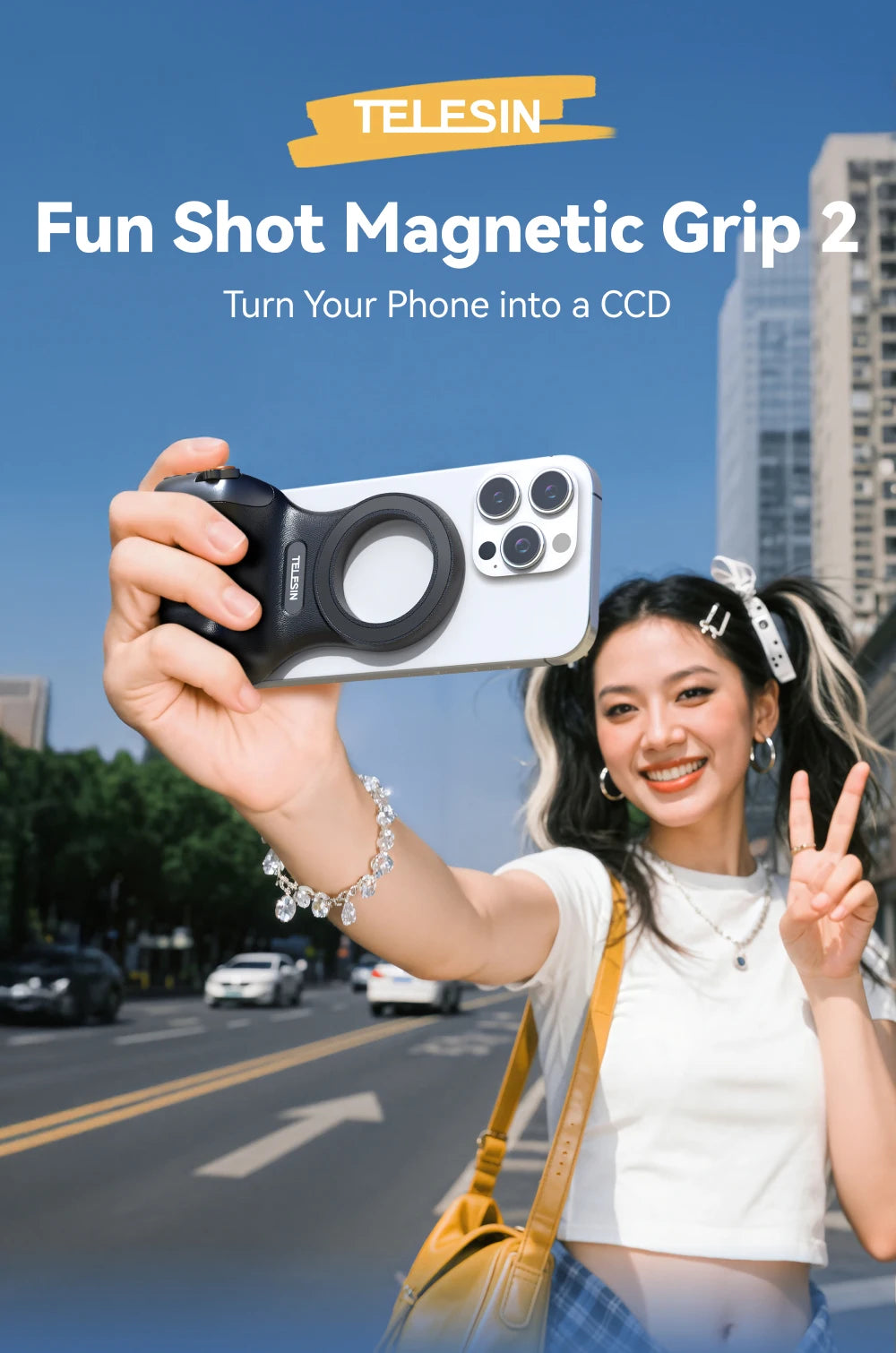 TELESIN Magnetic Phone Camera Shoot Hand Grip Phone Holder Shooting Aid Remote Control Handle for Iphone HUAWEI SAMSUNG Phone