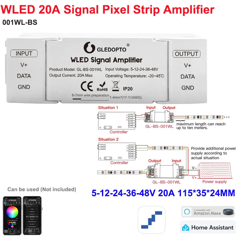 5GLEDOPTO ESP32 PWM WLED Dynamic LED Controller 5 in 1 DC12-24V WIFI App Control for RGBCCT RGBW RGB CCT DM WS2811/2B/3/5 Strip