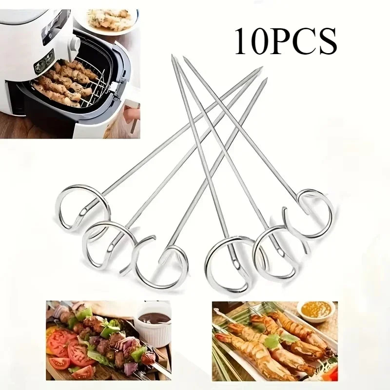10PCS Reusable Thick Vertical Barbecue Skewers Family Set for Grilled Meat And Vegetables Lamb Kebab Needles