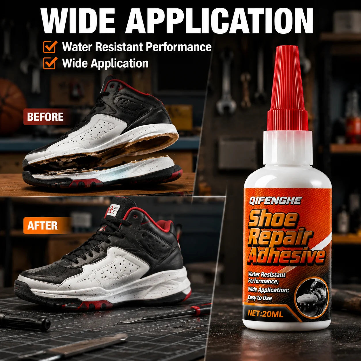 QIFENGHE 20ML Shoe Repair Adhesive, Waterproof Strong Glue for Sneakers Boots, Professional Shoe Repair Glue