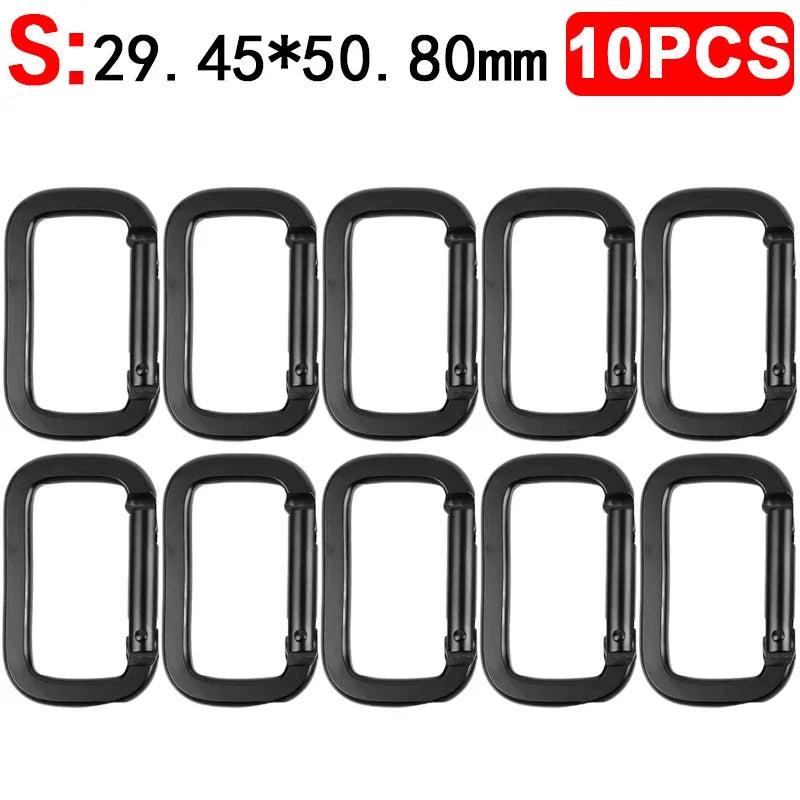 Square Carabiner Hook Aluminum Alloy Lightweight Camping Hiking Backpack Clip Keychain Gear Holder Black for Outdoor Travel