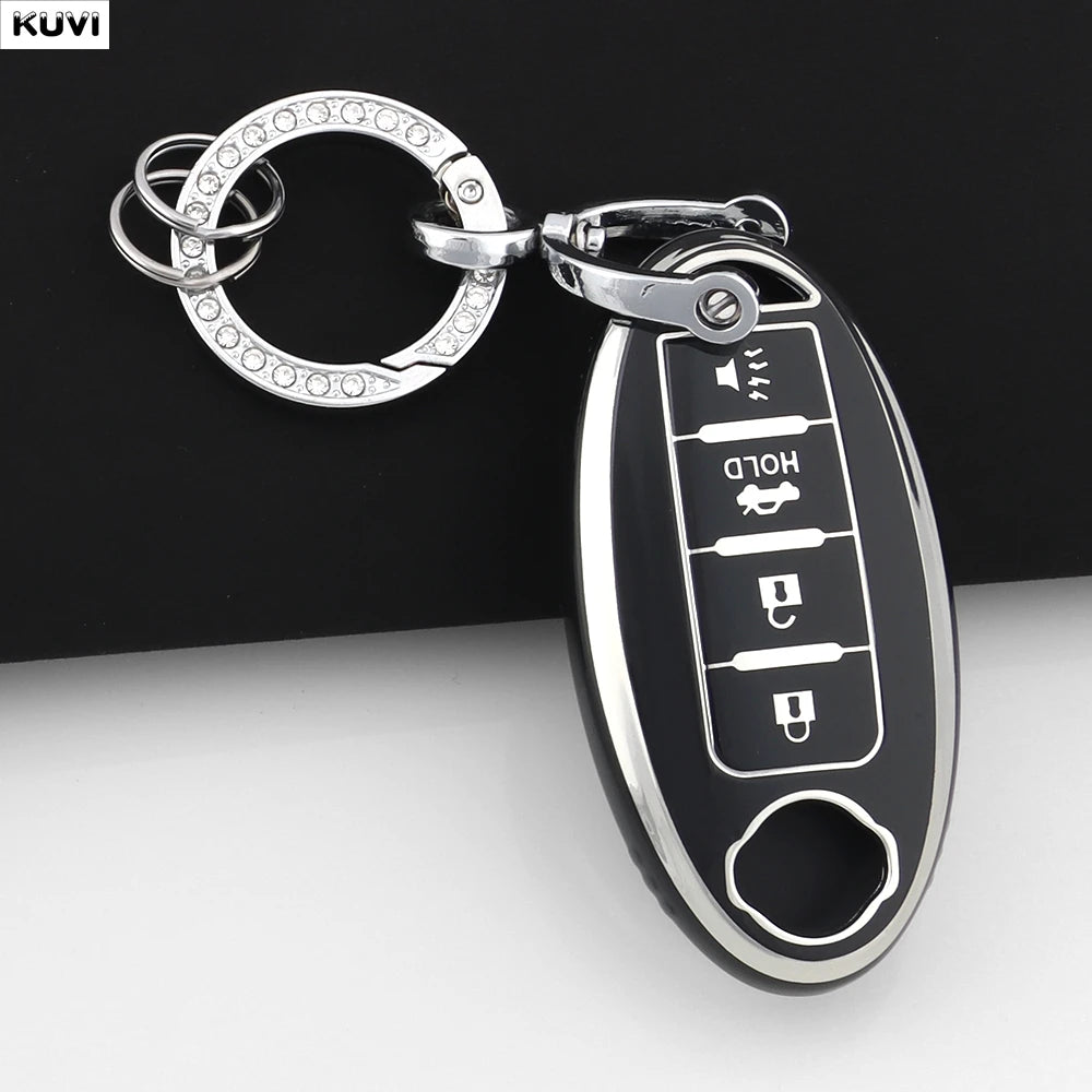For Infiniti Nissan Altima Maxima Murano Rogue Sentra 370z Soft TPU Car 4 Button Key Case Cover Keychain Holder Fob Accessories