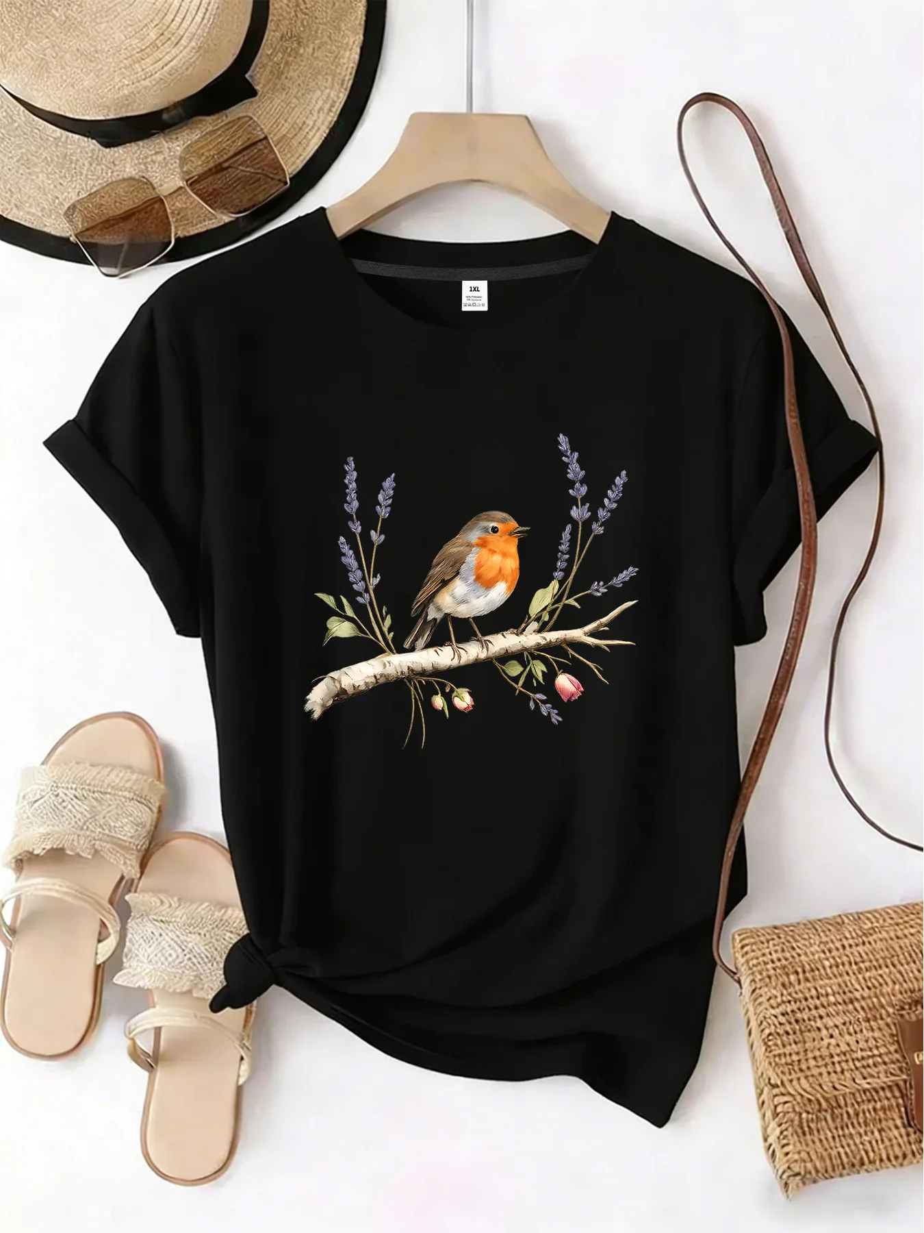 【WZM10666】Creative cartoon pattern printed plus size women's round neck Tee summer casual short sleeved street fashion versatile