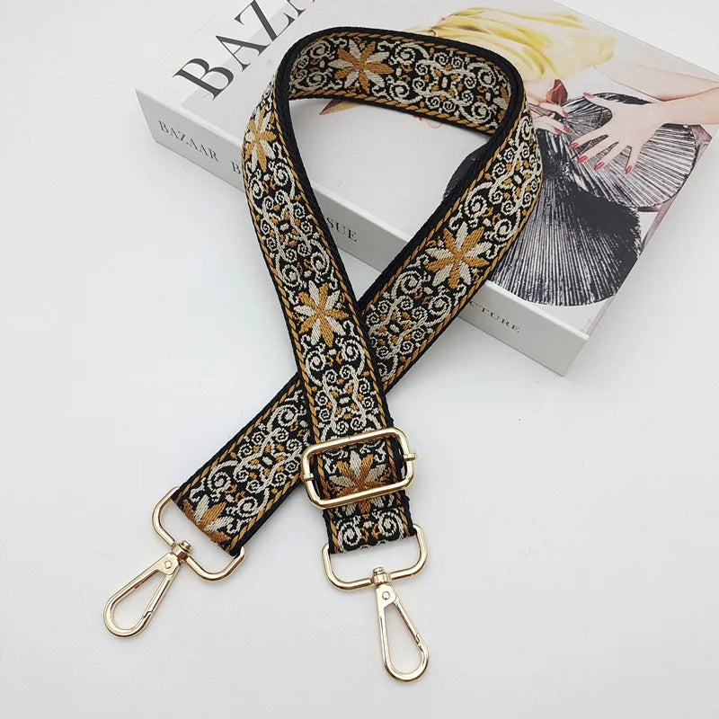 Ethnic Style Embroidered Messenger Single Shoulder Width Bag Strap Woven Long Shoulder Strap Adjustable Bag Replacement Strap