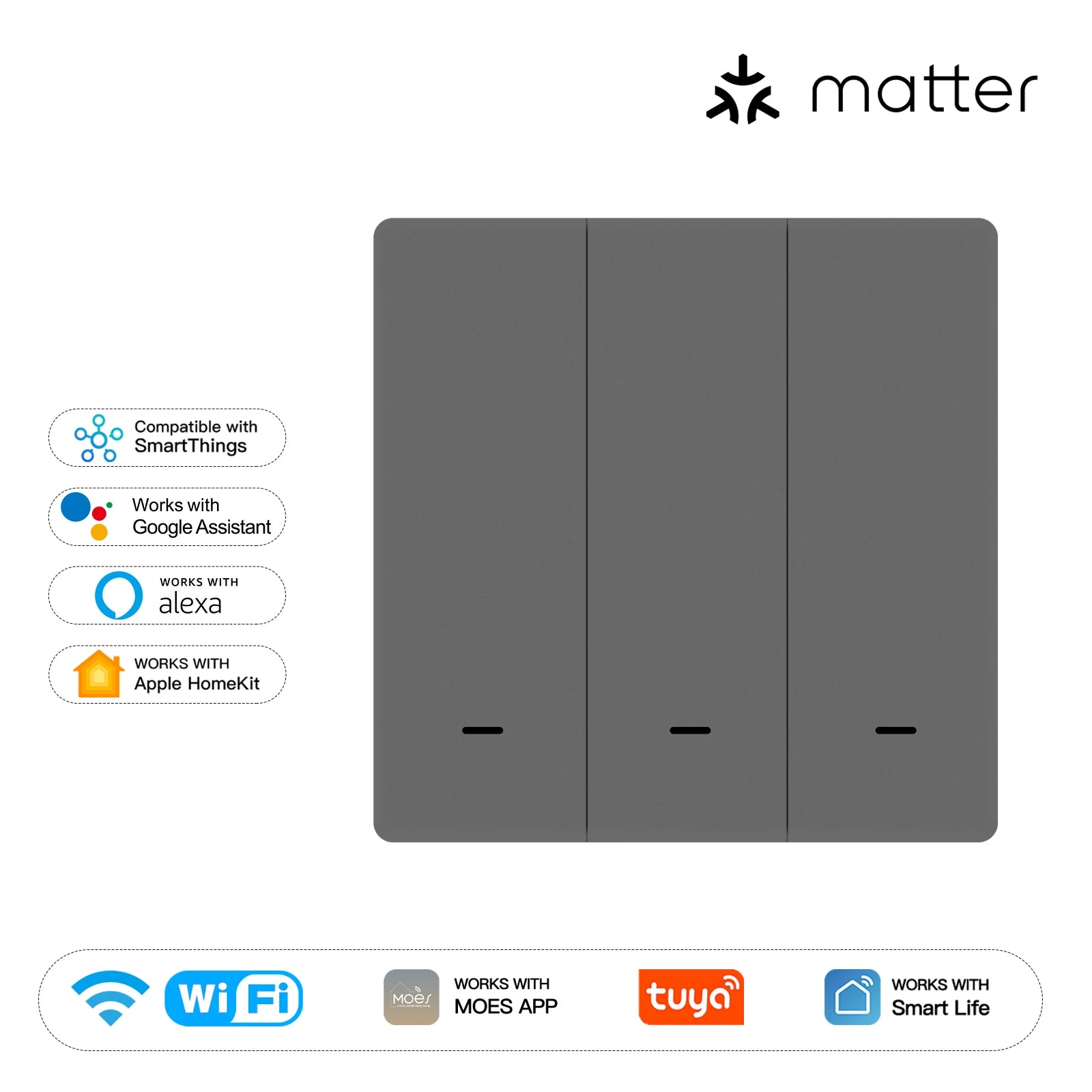 MOES Matter Tuya WiFi Smart Light Button Switch EU Verison Remote Control Work With Alexa Google Home Apple Homekit Smartthings