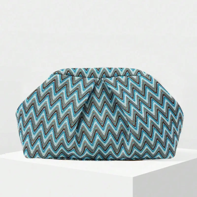 Bohemian Wave Striped Knitted Tote Bag Vintage Geometric Pattern Pleated Cloud Clip Clutch Casual  Elegant Party Evening Bag New