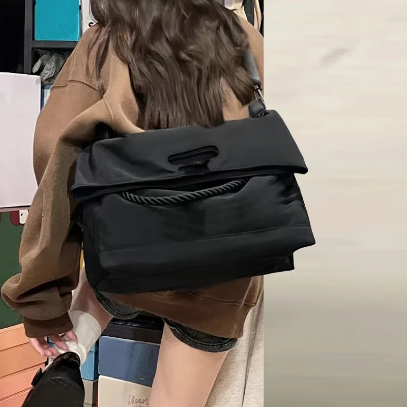 1pcs Polyester Minimalist Shoulder Crossbody Bag with Rope Handle Large Capacity Tote
