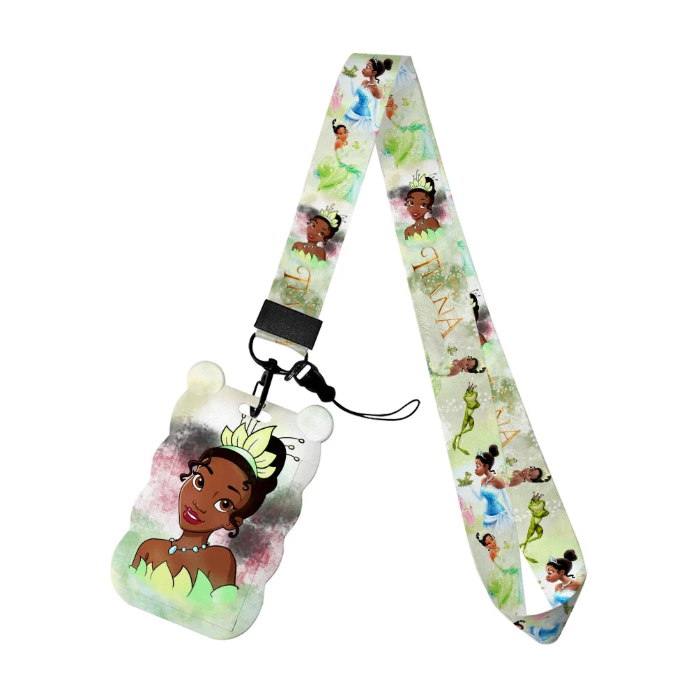 Disney The Frog and Princess Tiana Card Holders Lanyards Girls Door Card Case Hanging Rope Badge Holder Neck Strap Card Holder