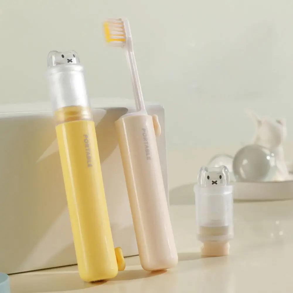 Creative 2-IN-1 Travel Toothbrush Portable Mini Toothbrush Set Foldable Toothpaste Tube Storage Box for Outdoor Camping Travel