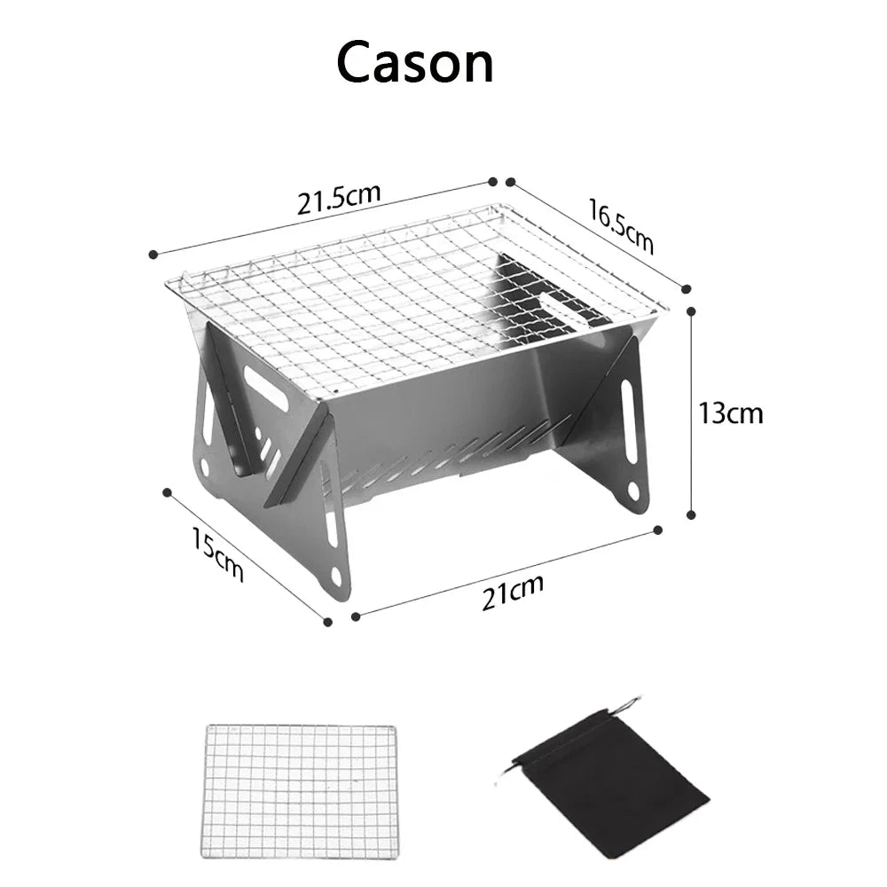 Stainless Steel Grill Outdoor Portable Charcoal Thickened Barbecue Household Small One-second Folding Carbon Baking Skewer Oven
