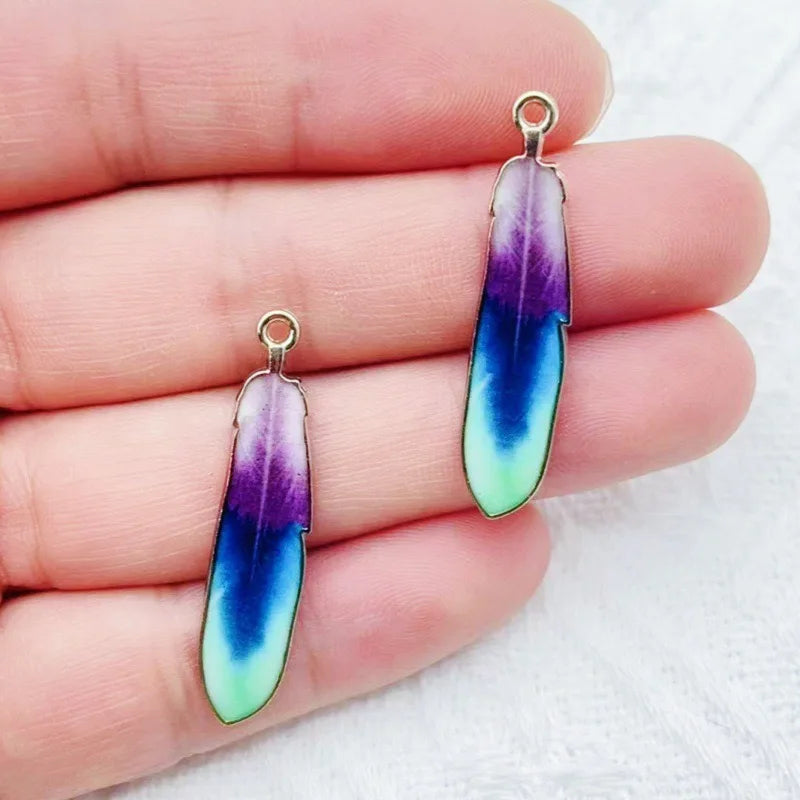 12pcs alloy printed peacock feather pendant, DIY jewelry making earrings, keychain accessories