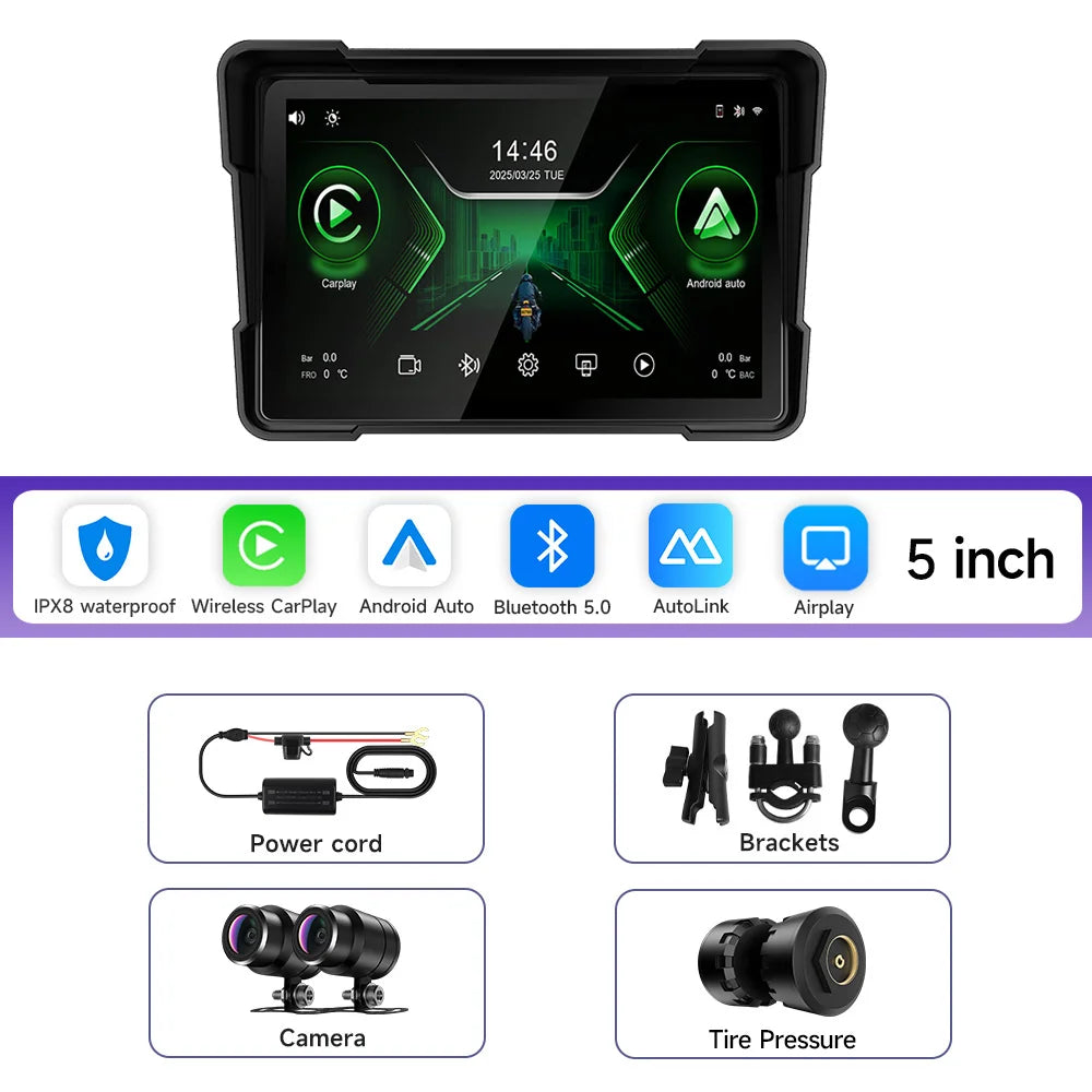 5/7 Inch Portable Motorcycle DVR GPS Navigation IPX8 Waterproof LCD Display For Wireless CarPlay Android Auto Multimedia Player