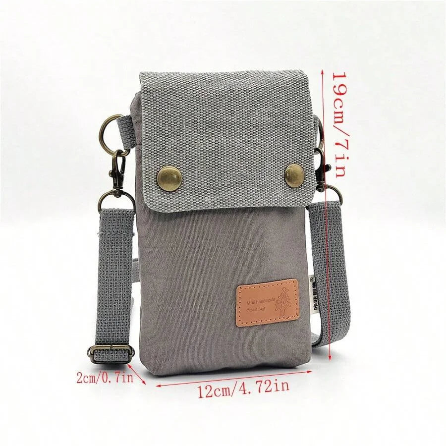 New solid-color canvas 3-layer cross-body phone bag - simple fabric women's bag with a trendy style