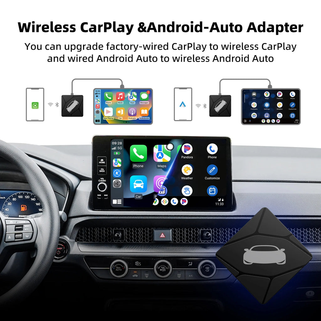 BINIZE Wireless CarPlay & Wireless Android-Auto Adapter 5.8GHZ WiFi Bluetooth 5.0 Plug And Play For Cars with OEM Wired Systems