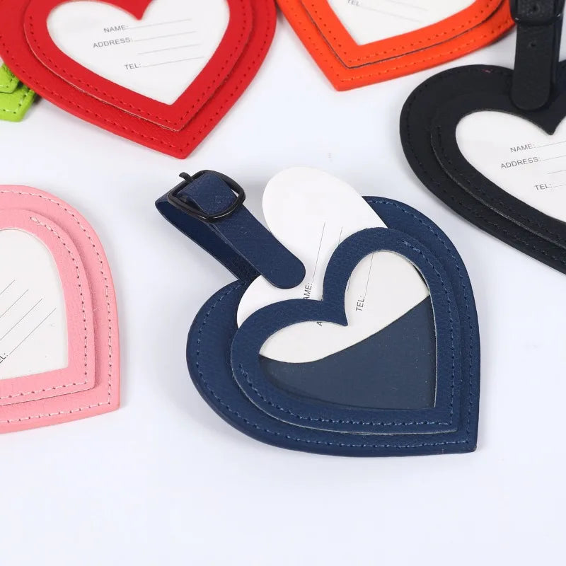 Pu Leather Simple Luggage Tag for Women Men Colorful PU Heart-shaped Boarding Pass Anti Loss Hanging Card Tags