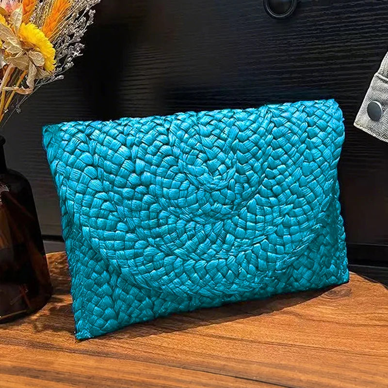 Women Fashion Flap Envelope Bags Summer Beach Bag Handmade Wallet Straw Knitted Handbag Lady Coin Phone Long Purse Clutches