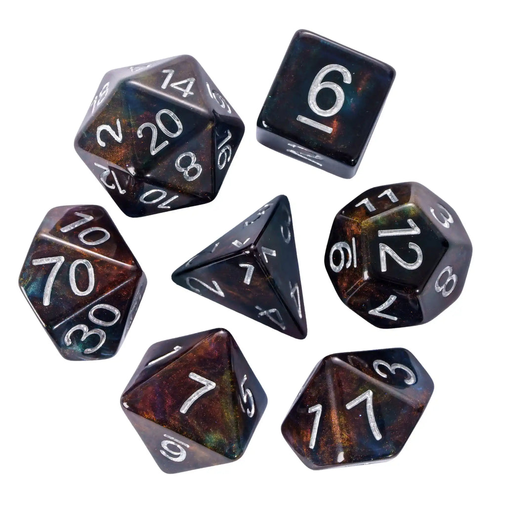 Cusdie Two-tone DND Dices 7 Resin Glitter D&D Dice D4 D6 D8 D10 D% D12 D20 Polyhedral Dice Set for Role Playing Board Games