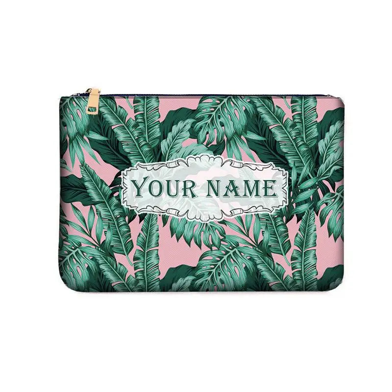 Graceful Customizable Name Women's Canvas Clutch Makeup Bag Purse Party Weekend Vacation Travel Cosmetic Bag Mobile Pouch Wallet