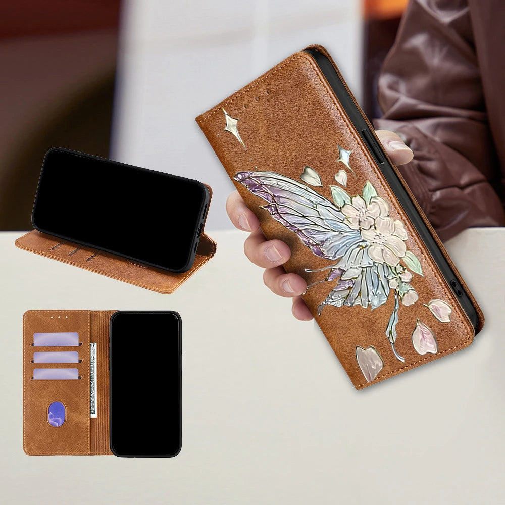 Painted Magnetic Flip Leather Wallet Case For Samsung Galaxy S26 Ultra S25 FE Galaxy S24 S23 S22 S25 Edge S26 Plus Cover Funda